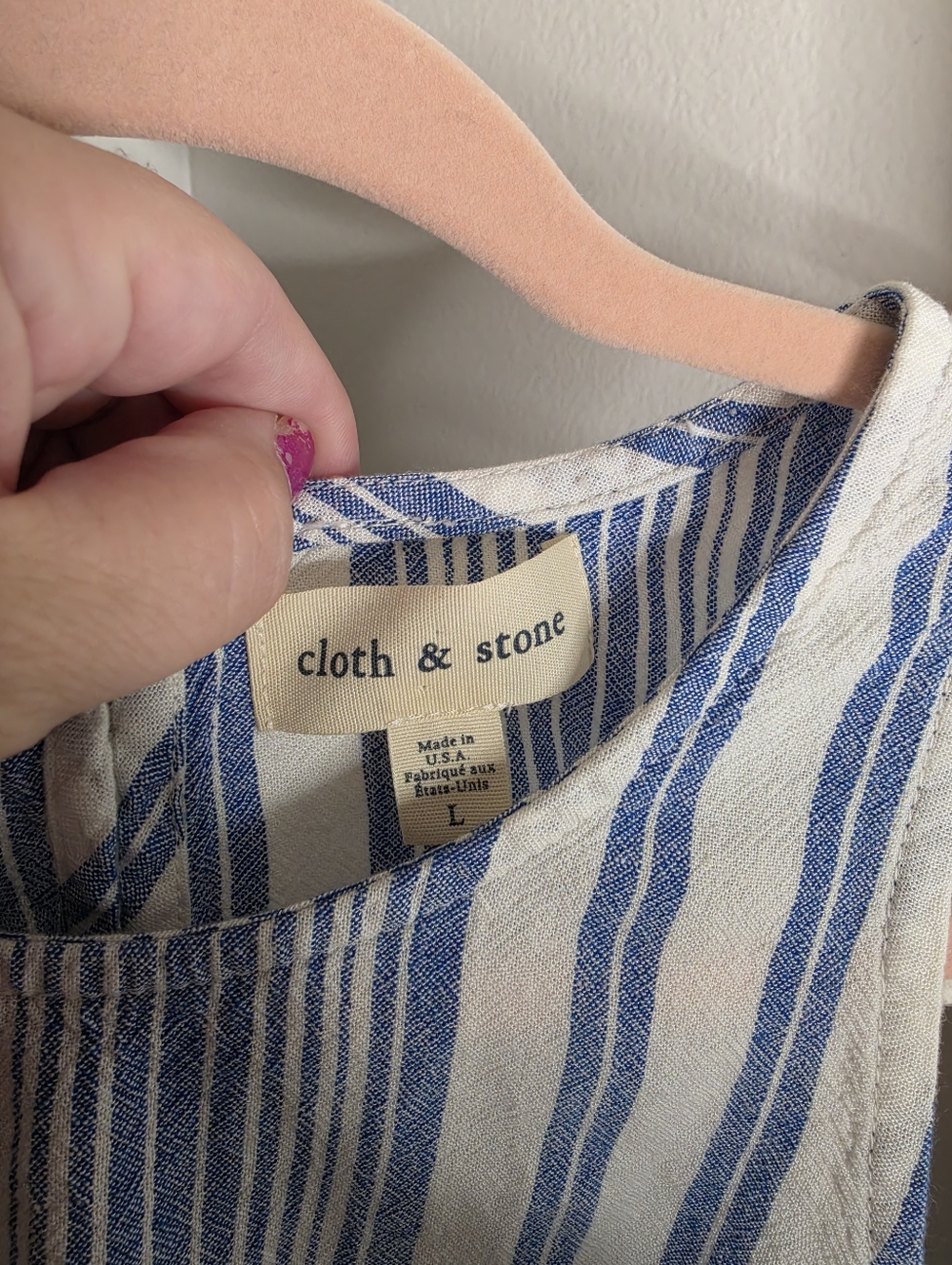 Cloth & Stone Women's Large Linen Blend Fringe Sleeveless Blue White Stripe Top - Picture 2 of 5